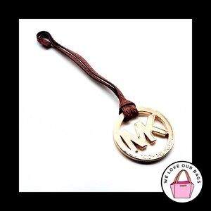 MICHAEL KORS Brown Staffiano Leather Strap Brass Fob Bag Charm Keychain Hang Tag